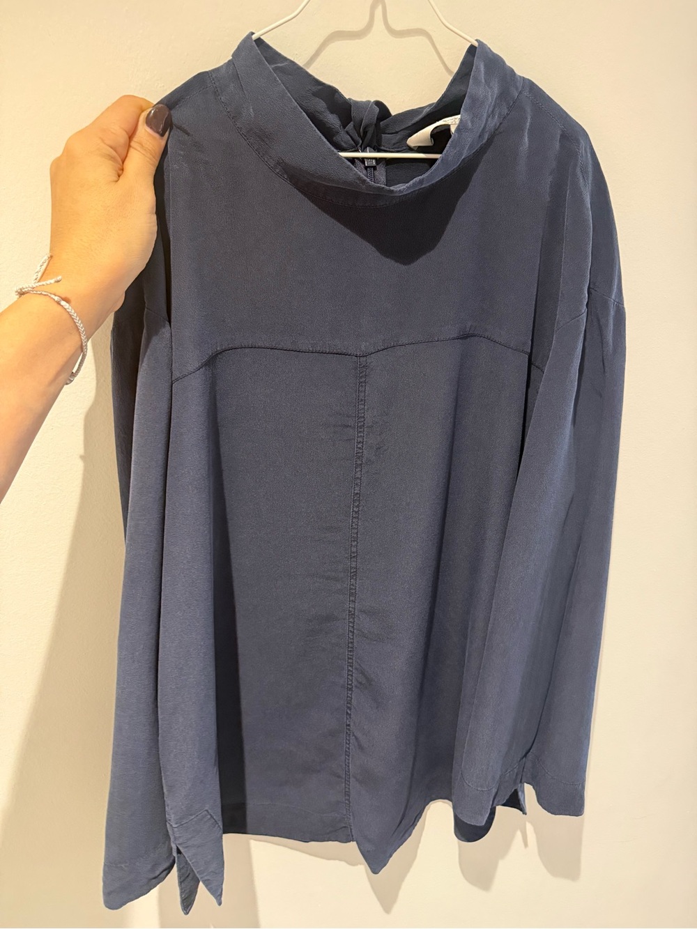SEA New York silk Navy 3/4-Sleeve Mock Neck Top